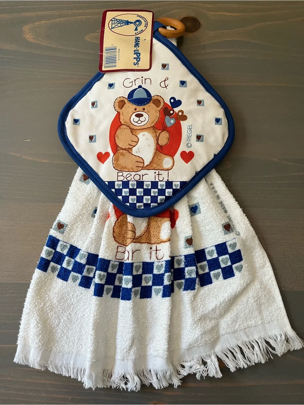 Vintage 80s Country Bear HANG-uPPs Kitchen Set Handtowel Pot Holder NOS USA NWT